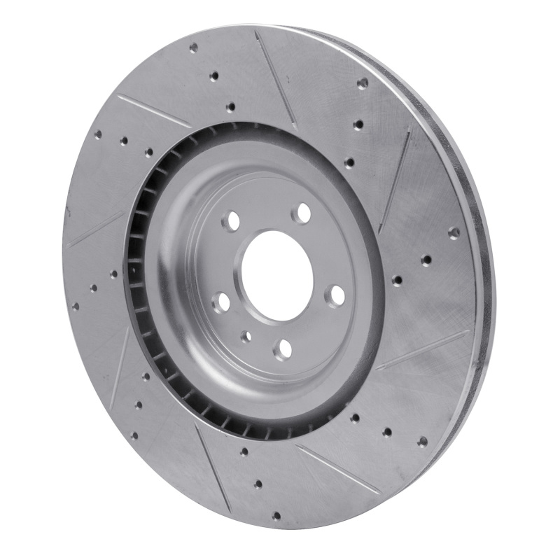 Ford Mustang Brake Rotor (1) - Front Left - R1 Concepts - Drilled & Slotted - Silver - `13-`14